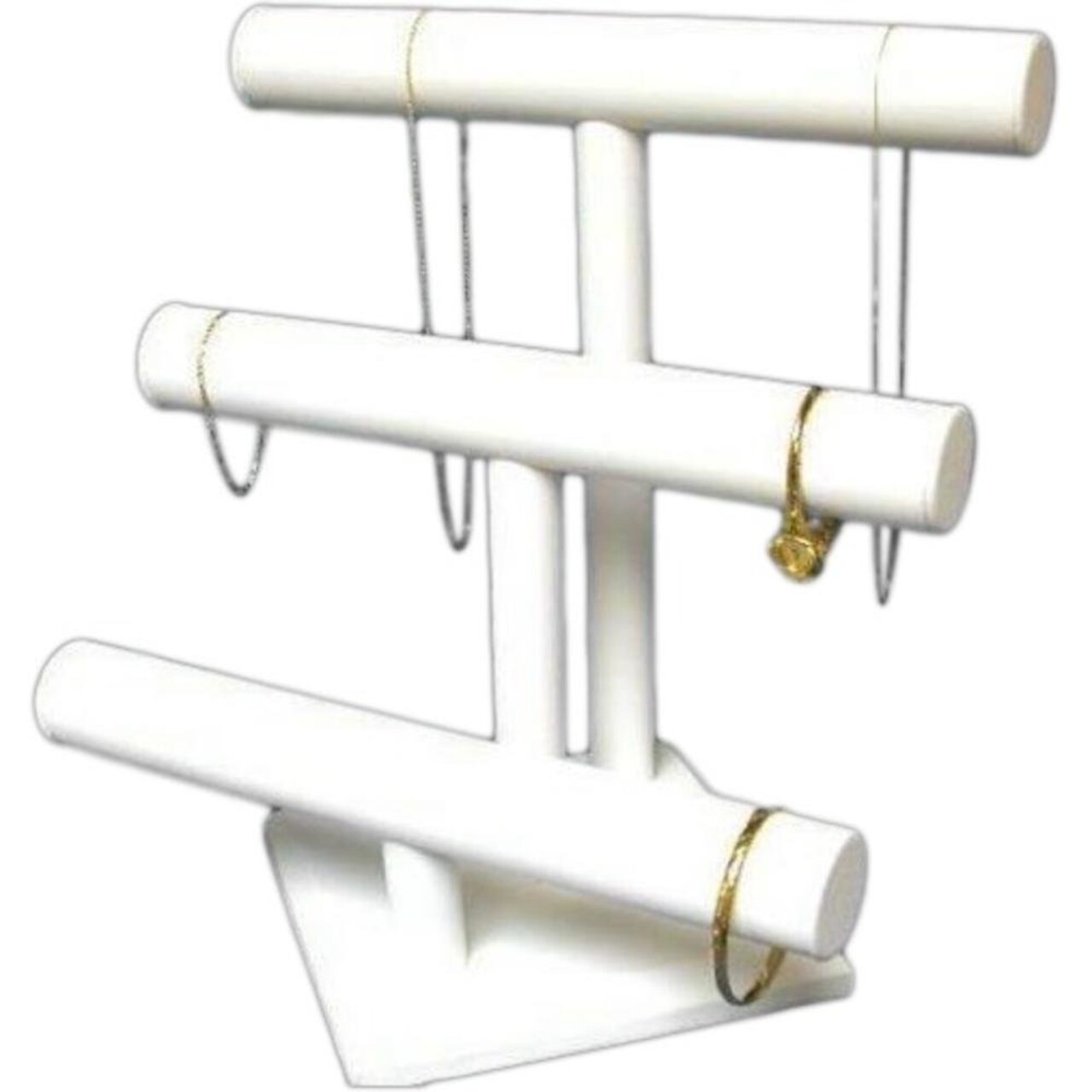 12" x 12" White Faux Leather Triple Tier T-Bar Bracelet Chain Display 3/4" 2 Pcs